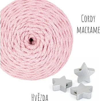 Příze MoVe balíček Sada na výrobu 5ti drhaných stromečků - z příze Cordy macrame Drhané stromečky - vánoční dekorace: 03 Světle růžová + hvězdy stříbrné