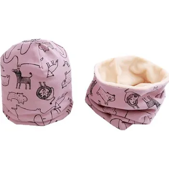 Čepice Set čepice a krční límce s plyšem - různé motivy Barva: fialová - zvířata, Velikost: M (3M-3Y)