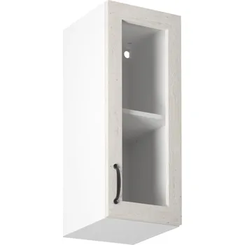 Kuchyňská skříňka Tempo Kondela Horní skříňka se sklem, bílá / sosna skandinávská, pravá, ROYAL G30S