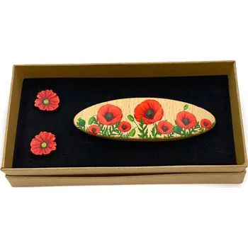 Náušnice art-wood.cz Dřevěná spona do vlasů + náušnice - vlčí mák