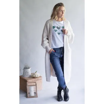 Dámský svetr Kardigan dlouhý úpletový s kapucí USee 8200 Itálie barva: hnědá-camel