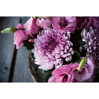 Fototapeta DIMEX | Vliesová fototapeta Kytice fialových květin MS-5-1308 | 375 x 250 cm| černá, šedá, růžová + Vliesová fototapeta na stěnu DIMEX Kytice fialových květin MS51308 v rozměru 375 x 250 cm + lepidlo zdarma