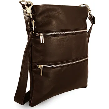 Kabelka Arwel Kožená zipová kabelka s popruhem - česká výroba; tmavě hnědá