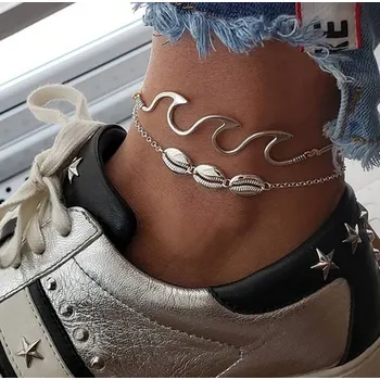 Řetízek B-TOP Dámský vícevrstvý řetízek na nohu s mušlemi - stříbrná