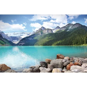 Fototapeta DIMEX | Vliesová fototapeta Morainské jezero MS-5-3080 | 375 x 250 cm | zelená, modrá, bílá + Vliesová fototapeta na stěnu DIMEX Morainské jezero MS53080 v rozměru 375 x 250 cm + lepidlo zdarma