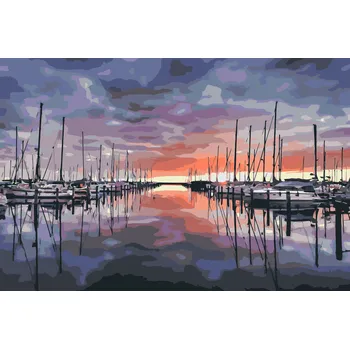 Malování podle čísel - Přístav Warnemünde Velikost: 40x60cm, Rámování: Pouze srolované plátno