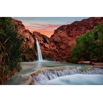 Fototapeta DIMEX | Vliesová fototapeta Překrásný vodopád MS-5-3032 | 375 x 250 cm | zelená, modrá, oranžová, hnědá + Vliesová fototapeta na stěnu DIMEX Překrásný vodopád MS53032 v rozměru 375 x 250 cm + lepidlo zdarma
