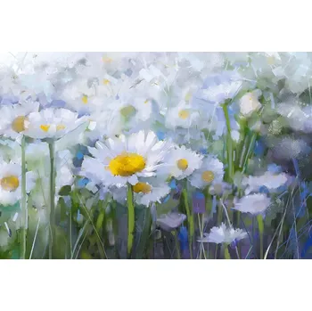 Fototapeta DIMEX | Vliesová fototapeta Malba - Sedmikrásky MS-5-1986 | 375 x 250 cm| zelená, bílá, žlutá + Vliesová fototapeta na stěnu DIMEX Malba - Sedmikrásky MS51986 v rozměru 375 x 250 cm + lepidlo zdarma