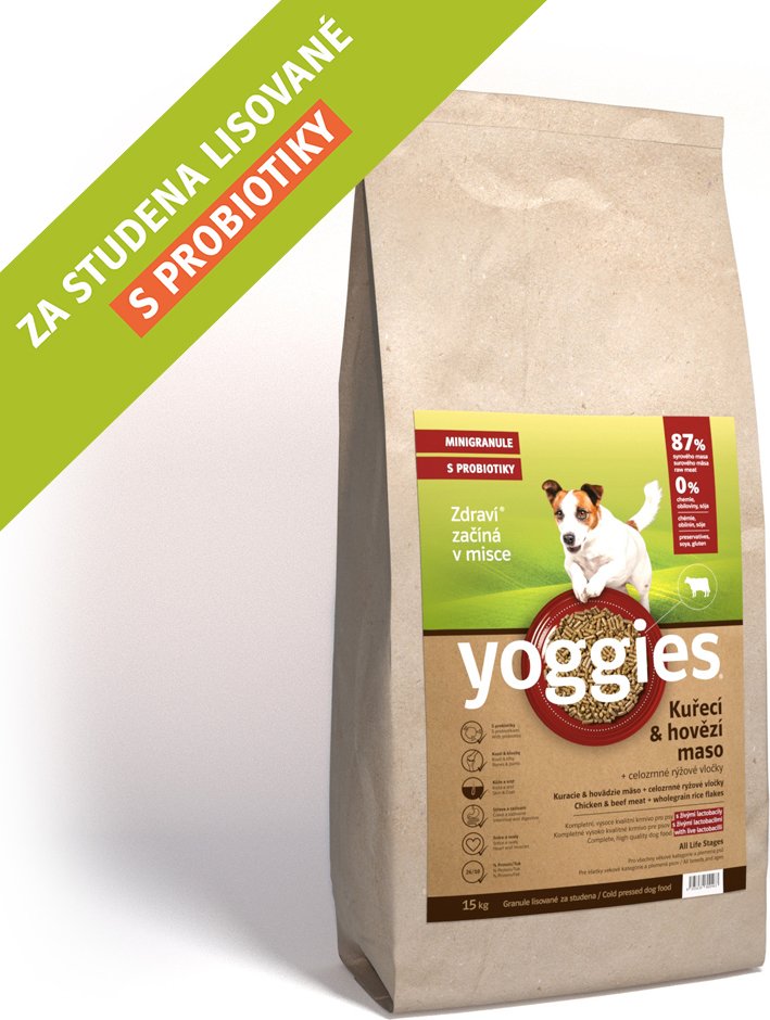 Yoggies kuřecí a hovězí maso 15kg minigranule