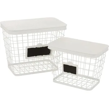 Odpadkový koš 2ks bílý kovový koš s víkem - 43*27*35/ 36*23*26 cm