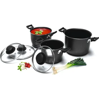 Hrnec Sada 3 hliníkových kempingových hrnců Camp4 s pokličkami - 6 dílná