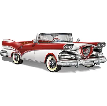 Fototapeta DIMEX | Vliesová fototapeta Retro červený kabriolet MS-5-2169 | 375 x 250 cm| červená, bílá, metalická + Vliesová fototapeta na stěnu DIMEX Retro červený kabriolet MS52169 v rozměru 375 x 250 cm + lepidlo zdarma