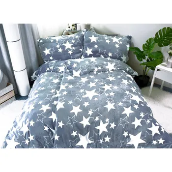 Povlečení Mikroplyšové povlečení Hvězdy šedé 140 x 200, 70 x 90 cm zipový uzávěr