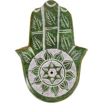 Vonná tyčinka Mramorový stojánek na vonné tyčinky Hamsa, Ruka Fátimy - zelený, Sittar