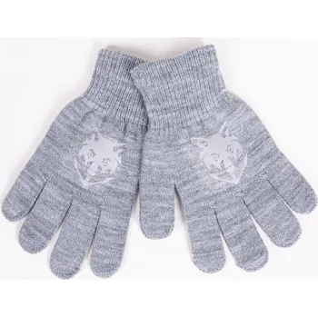Rukavice Rukavice prstové YO RED0237C šedé s reflexním obrázkem šelma velikost rukavic: 14 cm