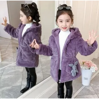 Dívčí plyšový kabátek s kapucí - Zajíček Barva: Fialová, Velikost: 120/5T
