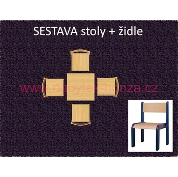 Zahradní sestava set L čtverec 60x60 + 4 židle