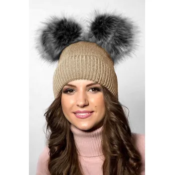 Čepice Glara Dámská čepice s chlupatými bambulemi 587825