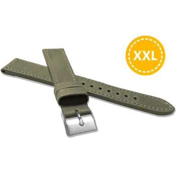 Řemínek na hodinky LAVVU XXL Prodloužený prošitý olivově zelený řemínek SPORT z luxusní kůže Top Grain - 20 XXL