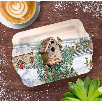 Leonardo, Anglie Leonardo - Plastový tác Ptáčci u budky v zimě - 21*14 cm