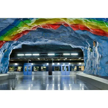 Fototapeta DIMEX | Vliesová fototapeta Stanice metra MS-5-2817 | 375 x 250 cm | zelená, modrá, červená, žlutá + Vliesová fototapeta na stěnu DIMEX Stanice metra MS52817 v rozměru 375 x 250 cm + lepidlo zdarma