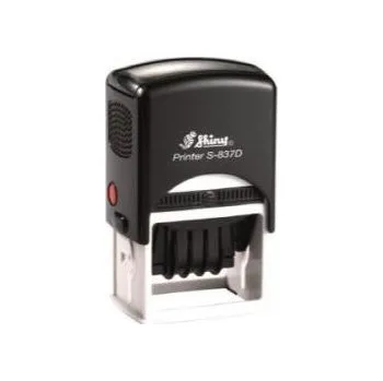 Razítko Datumové razítko Shiny S-837D, černý strojek, 50 x 40 mm, libovolný text a datum barvy otisku zelená