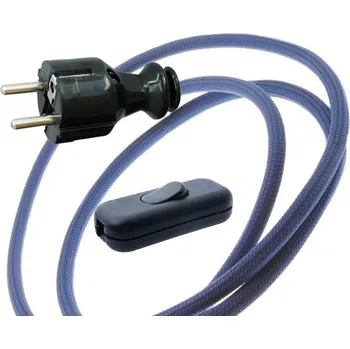 elektrický kabel Přívodní textilní kabel k lampičce 1,8 m Modrá Saská MS44, vidlice + vypínač