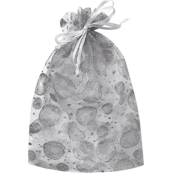 Vánoce Pytlík organzový bílý s kruhy s glitrem 15 x 22 cm 6016