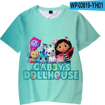 Dívčí tričko Dívčí triko s krátkým rukávem - Gabby's Dollhouse (domeček pro panenky) Varianta: zelené, s kamarády, Velikost: 130/8-9T