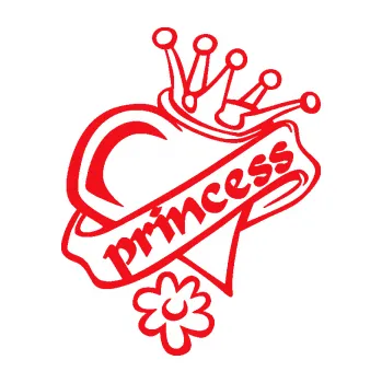 Polep vozidla SAMOLEPKA Princess nápis v srdíčku (10 - červená) NA AUTO, NÁLEPKA, FÓLIE, POLEP, TUNING, VLASTNÍ TEXT, TISK, AUTOSAMOLEPKY.cz, POLEPY, OBRÁZEK, LOGO, SAMOLEPKY