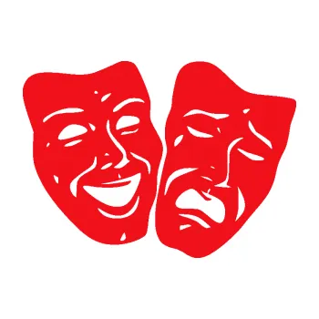 Samolepící dekorace SAMOLEPKA Masky tváře 001 pravá veselý a smutný (10 - červená) NA AUTO, NÁLEPKA, FÓLIE, POLEP, TUNING, VLASTNÍ TEXT, TISK, AUTOSAMOLEPKY.cz, POLEPY, OBRÁZEK, LOGO, SAMOLEPKY