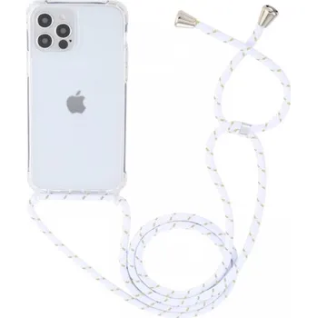 Pouzdro na mobilní telefon Transparentní kryt se šňůrkou pro iPhone 14 Pro - bílozlatý