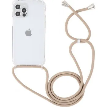 Pouzdro na mobilní telefon Transparentní kryt se šňůrkou pro iPhone 12 Pro Max - béžový