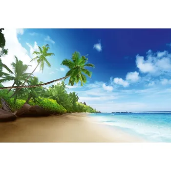 Fototapeta DIMEX | Vliesová fototapeta Seychelská pláž MS-5-1764 | 375 x 250 cm| zelená, modrá, bílá, krémová + Vliesová fototapeta na stěnu DIMEX Seychelská pláž MS51764 v rozměru 375 x 250 cm + lepidlo zdarma
