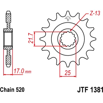 Řetězová sada pro motocykl Řetězové kolečko JT JTF 1381-15RB 15 zubů, 520 pogumované