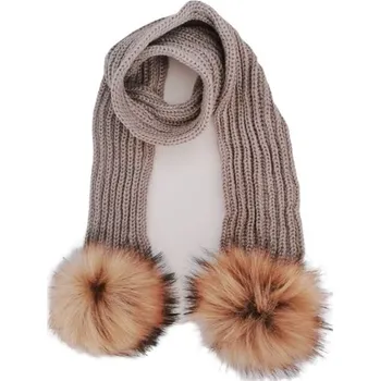 Šála Zimní pletená šála s odepínacími bambulkami Barevná varianta: Hnědé bambulky, Barva: Šedá