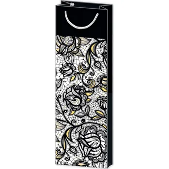 Dárková taška na láhev MFP T12 M59-1 - Černé květy