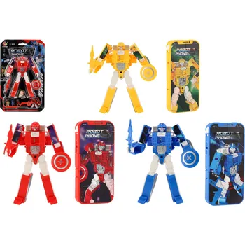 Figurka Teddies Transformer robot/telefon plast 14cm na baterie se zvukem, světlem 3 barvy na kartě