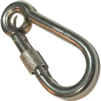 Karabina (nerez A4) hasičská s šroubovací pojistkou + očkem 10x100mm, nosnost 430 kg