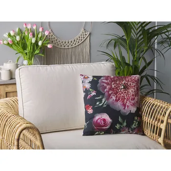 Dekorativní polštářek Dekorativní polštář s květinovým motivem růžovým na černém pozadí polyester 45 x 45 cm moderní design Beliani