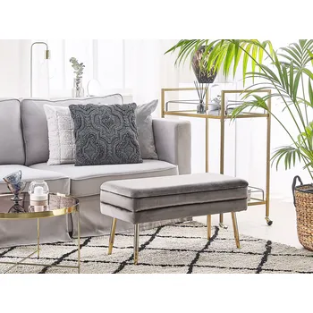 Obývací stěna Lavička šedá čalouněná s úložným prostorem do ložnice se zlatými nohami moderní design Beliani