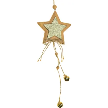 Vánoční dekorace Závěsná hvězda zlatá s rolničkami