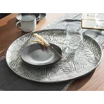 Dekorativní stříbrný kovový podnos 49 cm azurový kulatý talíř Beliani