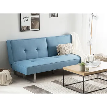 Pohovka Pohovka modrá čalouněná rozkládací 3místná sklopné opěradlo kovové stříbrné nohy na spaní obývací pokoj Beliani