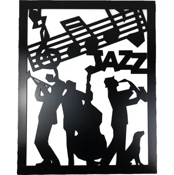 Živá Zeď Dřevěná nástěnná dekorace Jazzová kapela černá67 x 54 cm