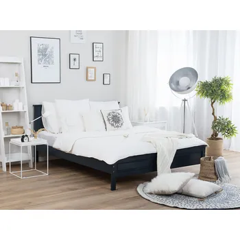 Postel Dřevěná postel modrá 160 x 200 cm s lamelovým roštem, elegantní, klasický vzhled Beliani