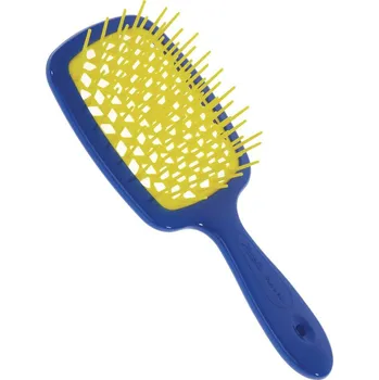 Barva na vlasy Jäneke Kartáč Janeke Superbrush Bicolore plochý obdélník, barevná ručka a trny barva dle výběru Barva: Modrá tm./žlutá