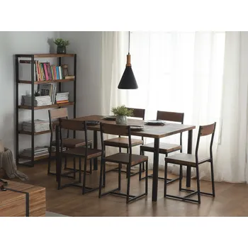 Jídelní set Jídelní souprava Stůl 6 židlí Tmavé dřevo Kovové nohy Průmyslová kuchyň Beliani