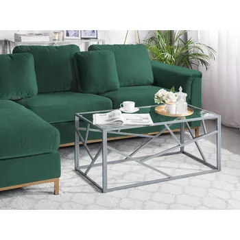 Konferenční stolek Konferenční stolek ze stříbrného kovového rámu se skleněnou deskou s geometrickým designem Glam Beliani