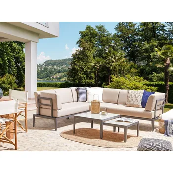 Zahradní sestava Zahradní sedací souprava hliníková béžová a šedá pro 6 osob konferenční stolky zahrada terasa venkovní nábytek Beliani